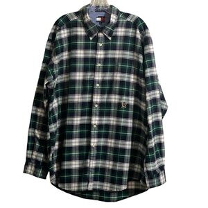 Tommy Hilfiger Shirt XL Green Blue White Men’s Cotton Plaid Long Sleeve
